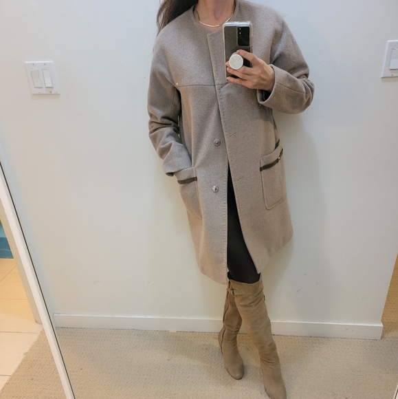 Oyster beige short wool coat - Picture 1 of 8